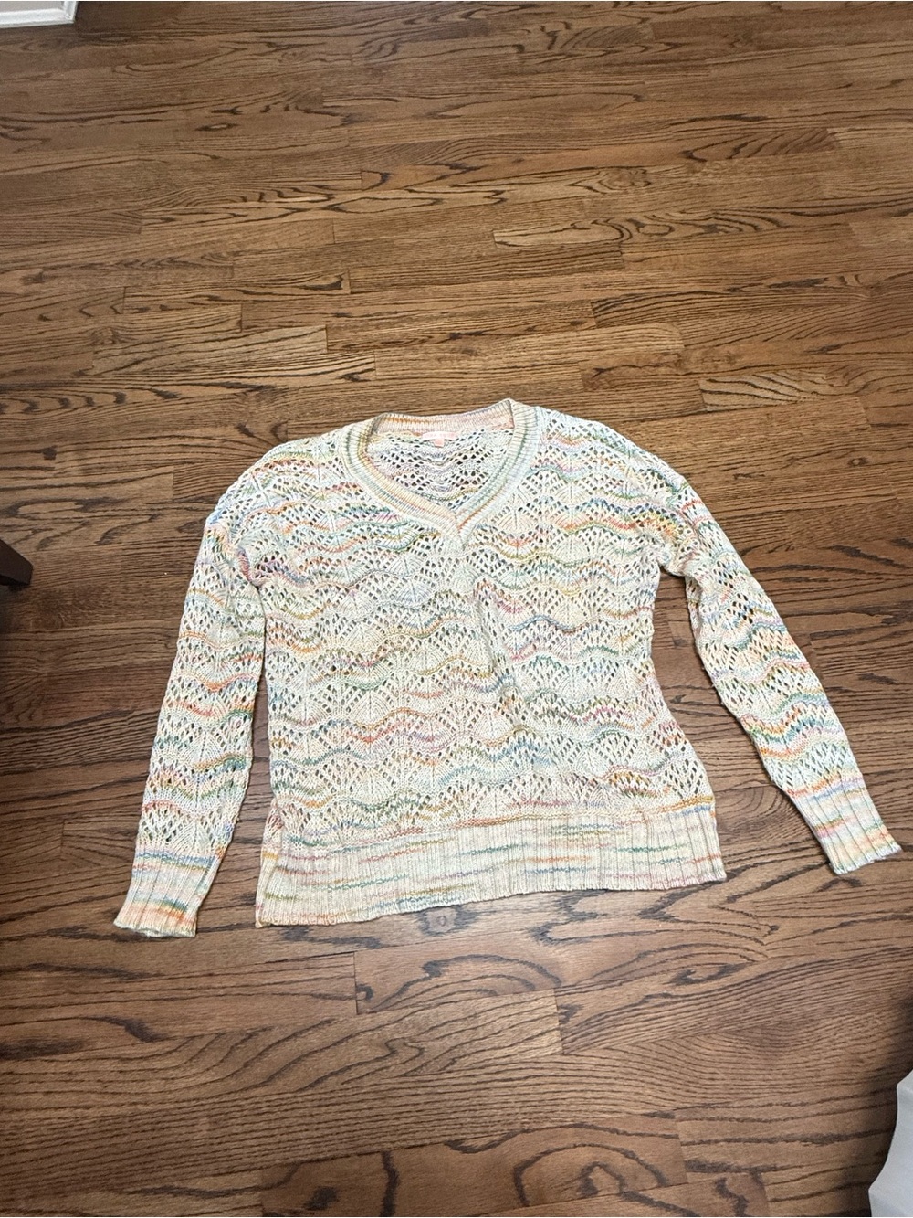 Lisa Todd Pastel Open Knit V-Neck Sweater Size Large Women’s Cotton Blend